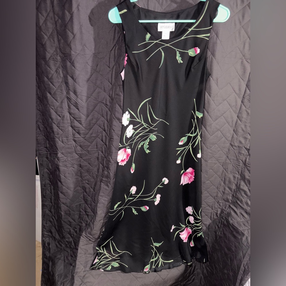 Studio I Pink and Green Sheath Midi Dress Sleeveless Scoop Neck